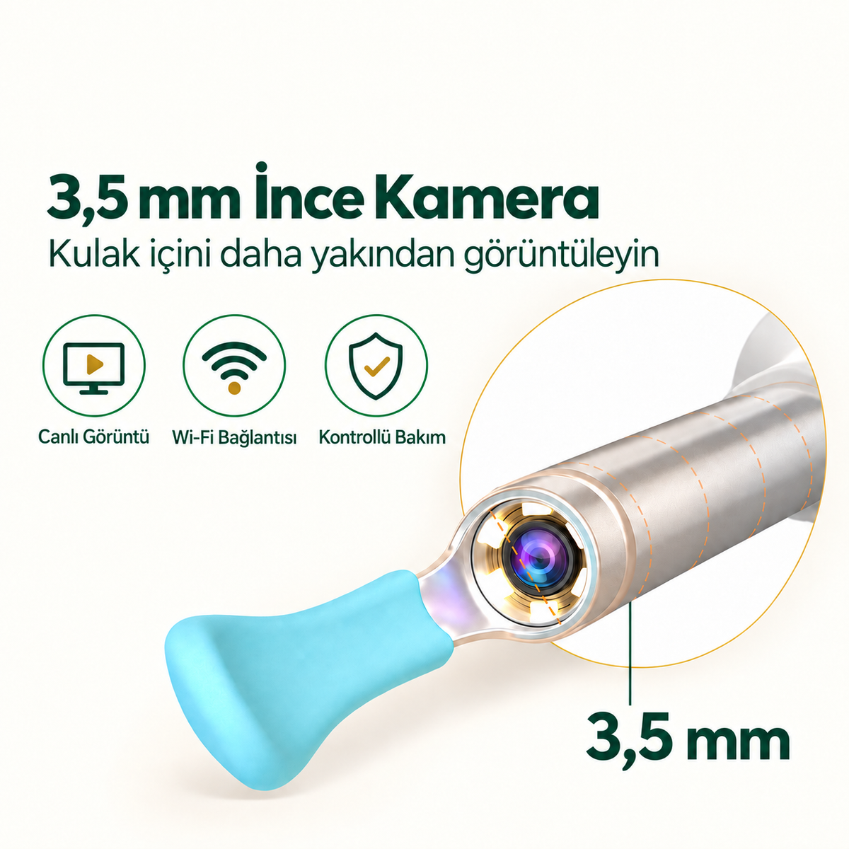 HD Kameralı Kulak Temizleme Cihazı – Wi‑Fi Otoskop ve Yumuşak Silikon Uç