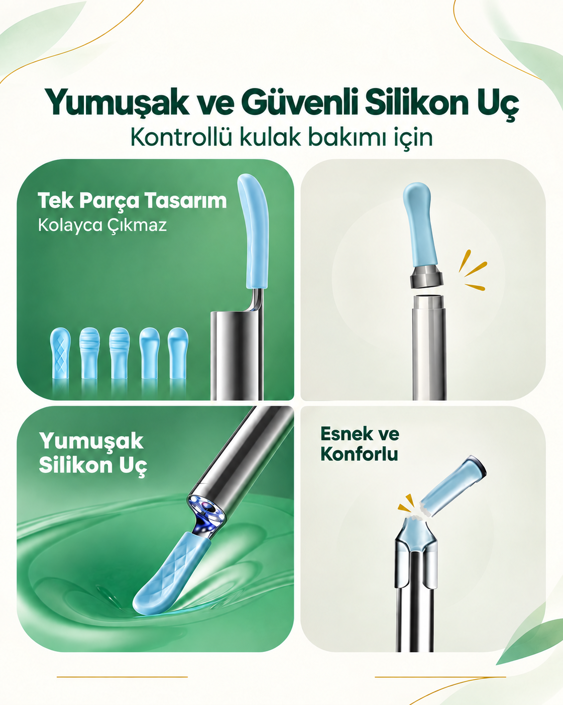 HD Kameralı Kulak Temizleme Cihazı – Wi‑Fi Otoskop ve Yumuşak Silikon Uç