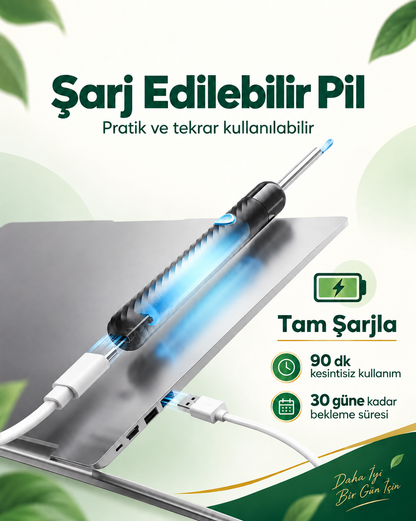 HD Kameralı Kulak Temizleme Cihazı – Wi‑Fi Otoskop ve Yumuşak Silikon Uç