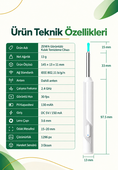 HD Kameralı Kulak Temizleme Cihazı – Wi‑Fi Otoskop ve Yumuşak Silikon Uç